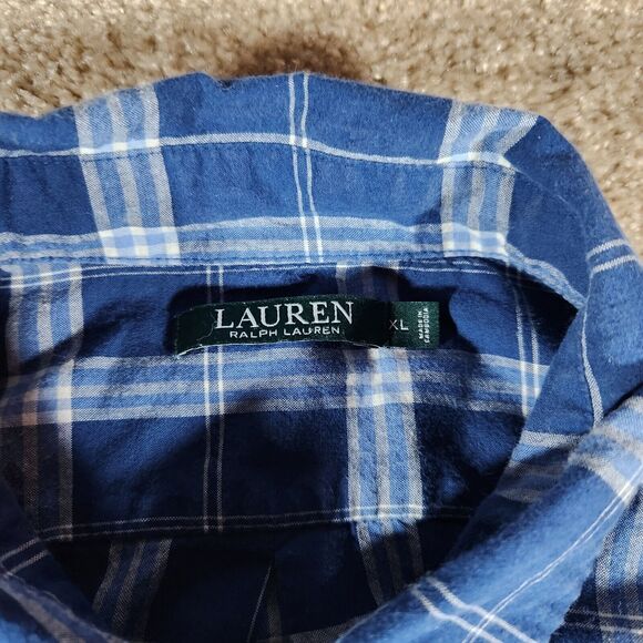 LAUREN Ralph Lauren Blue Plaid 3/4 Sleeve Button Down Size XL Embroidered - Picture 3 of 8